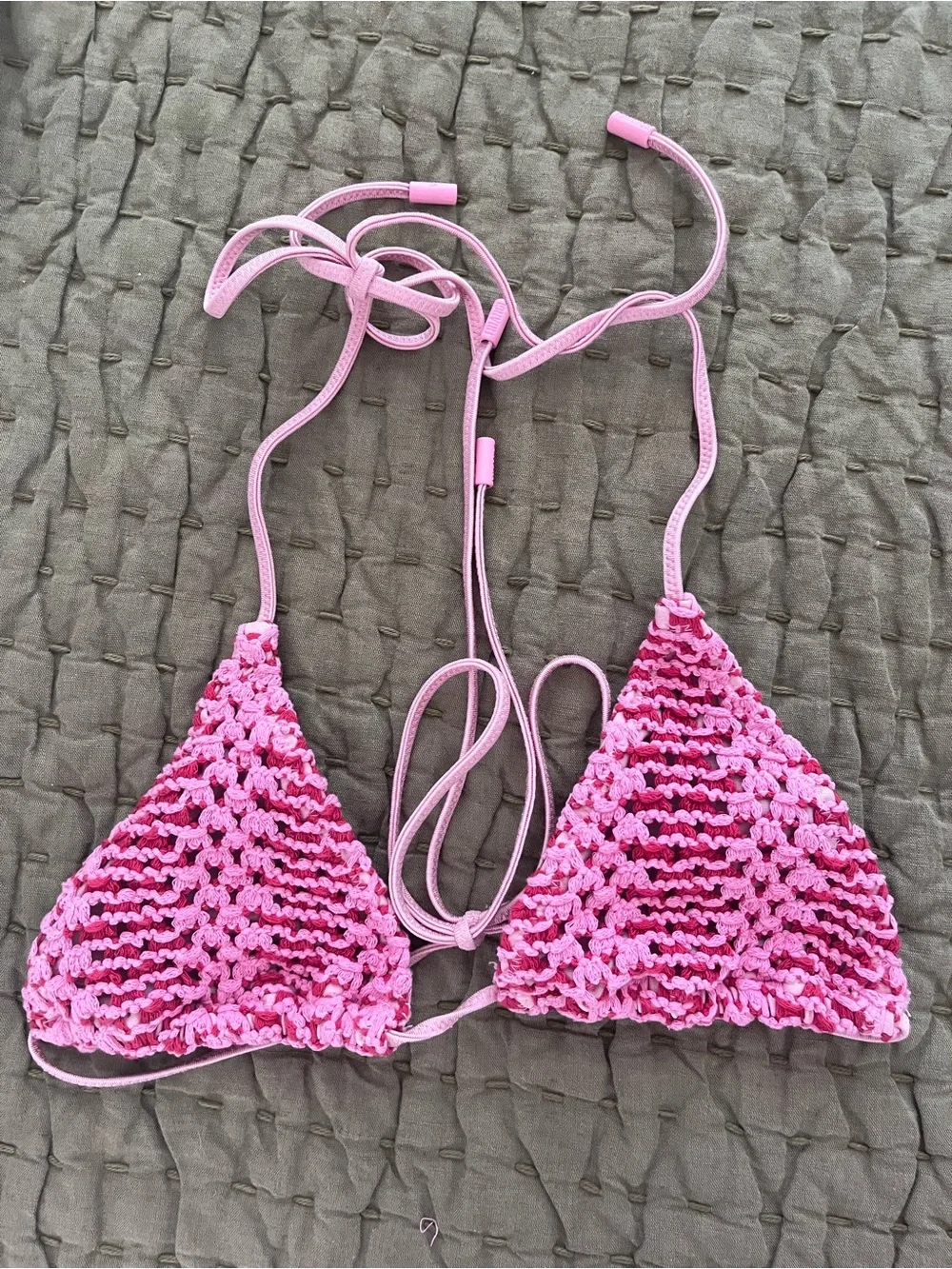 triangl swimwear Pink Crochet-Trim Triangle Bikini set